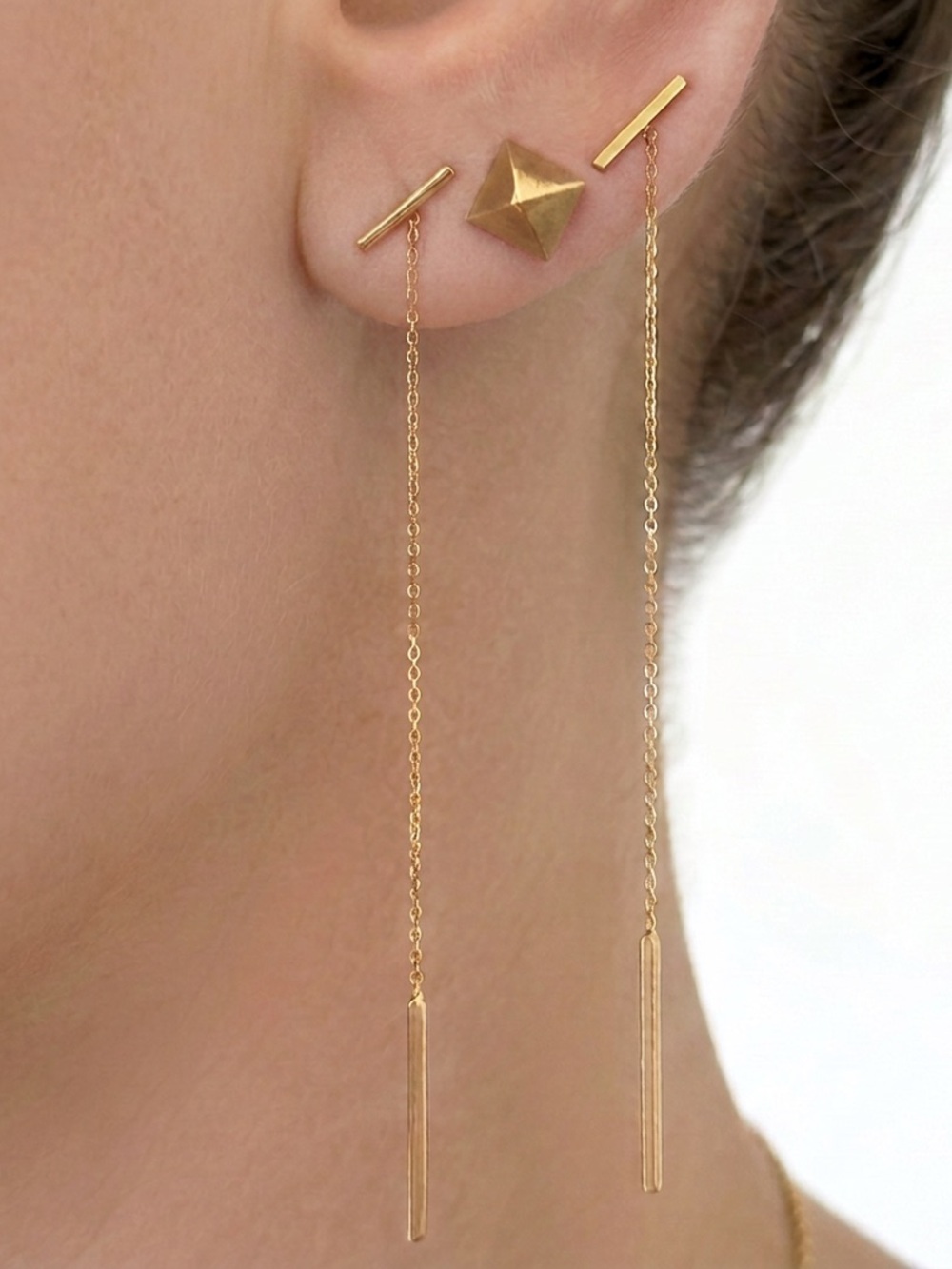Luxury 14k Solid Gold Threader Bar Drop Earrings | Fine Jewelry Stylist Curated